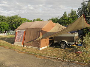 Tent and trailer at Saint-Marc-sur-Mer camping...